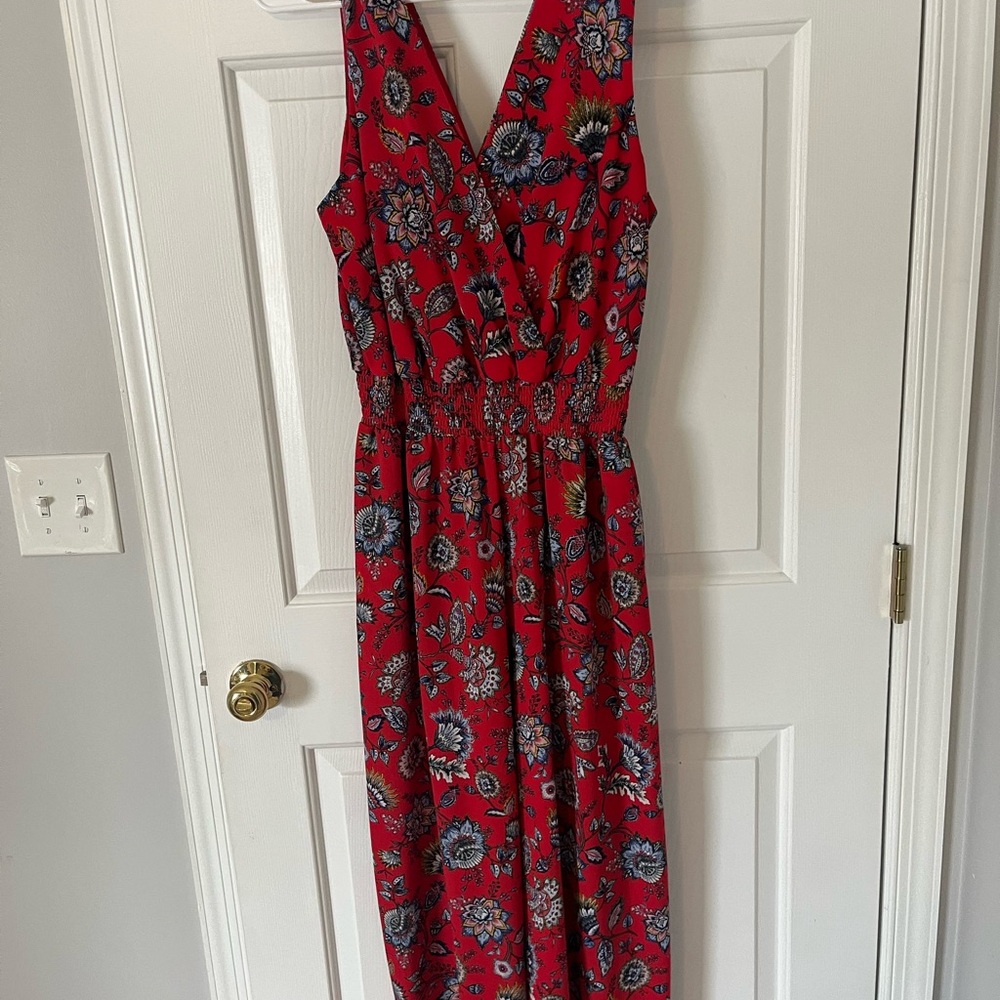 Floral Red Sleeveless Romper Jumpsuit